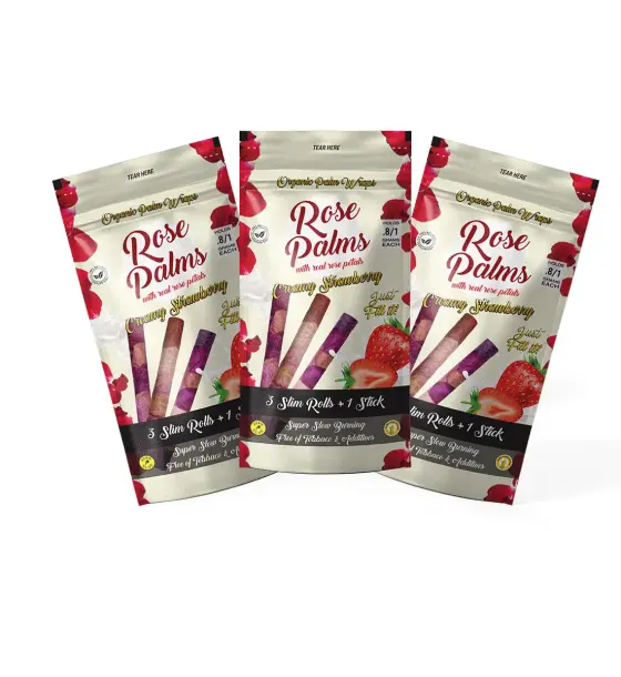3 PACK Creamy Strawberry Rose Petals and Palm Leaf / Blunts Wraps